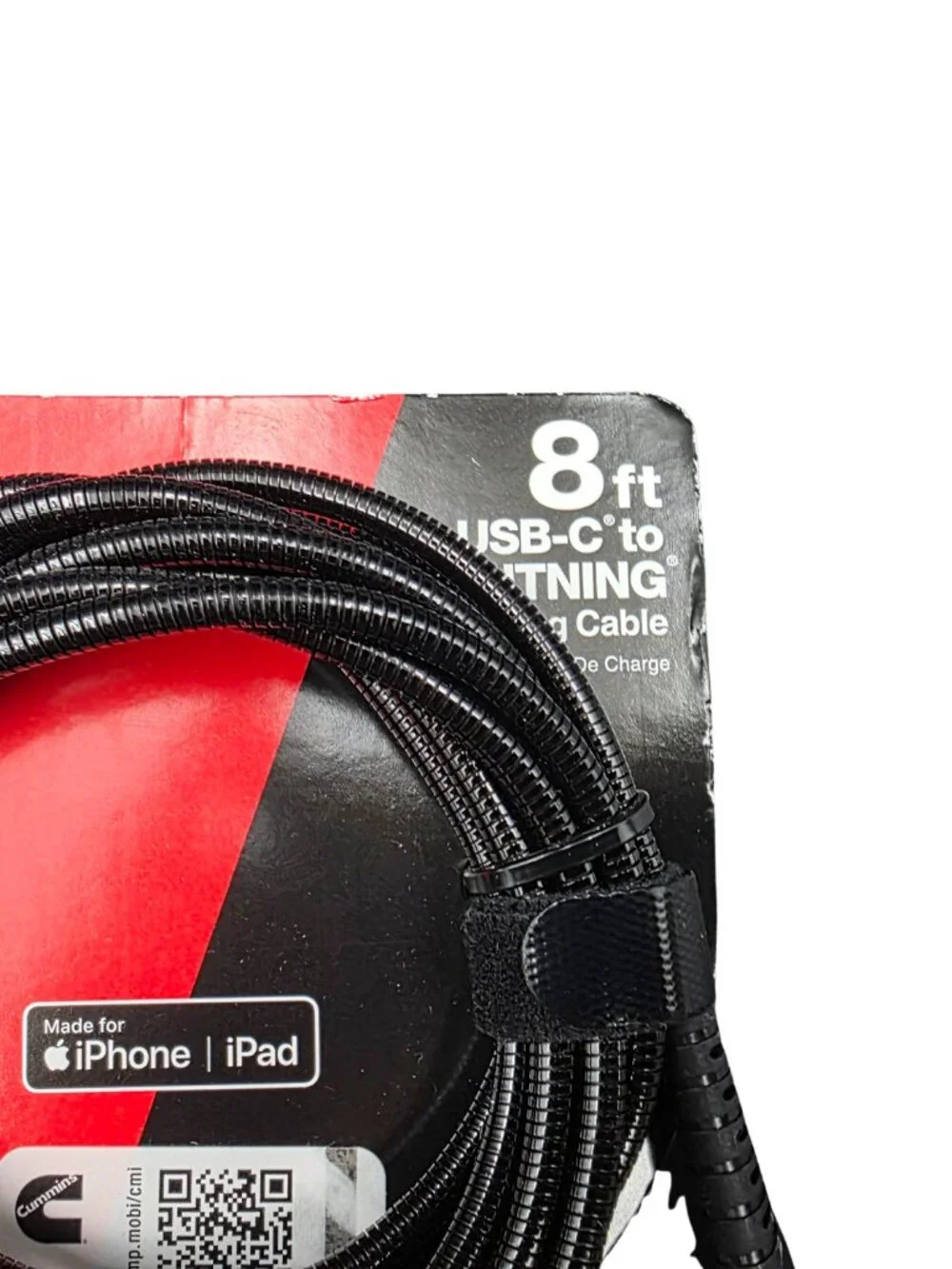Cummins Flex Steel Usb C To Lightning Charging Cable 8Ft Metal Braided Black